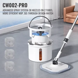 Wet and Dry Mop with Telescopic Handle, Hands-Free Design and 90%-100% Dehydration Rate