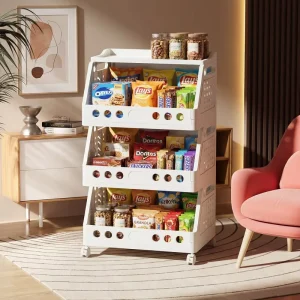 Wheeled Front Tilt Multi Layer Storage Cart Household Snack Pantry Plastic Organizer Rack