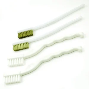 White Cleaning Brush with Stiff Bristles and Long Plastic Handle