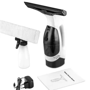White Cordless Rechargeable Automatic Glass Cleaner with 2200mA Battery, Plastic Handle, and Microfiber