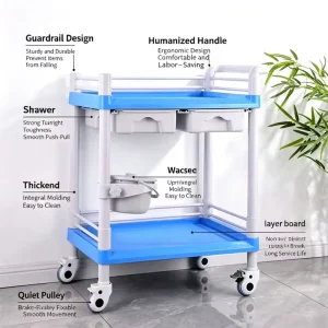 White High Grade ABS Salon Trolley Cart with 2 or 3 Layers and Quiet Wheels for Beauty Salon