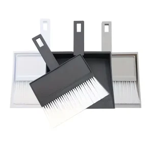 White Mini Desktop Broom & Duster Set with PP Nylon Brush and Dustpan for Household Cleaning