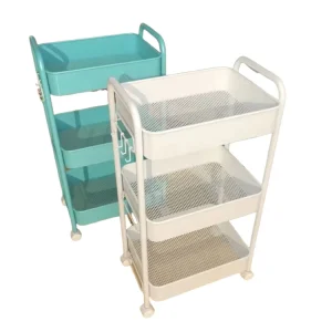 White PC 3 Tier Utility Storage Cart with Wheels for Kitchen Bathroom Living Room Cleaning & Jewelry Storage