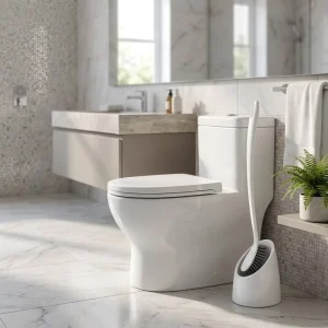 White Plastic Long-Handle Toilet Bowl Brush with Stiff Bristles