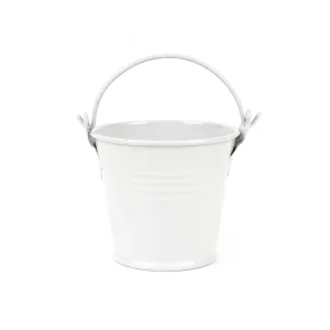 White Powder Coated Round Shape Small Bucket with Handle