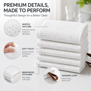 White Waffle Weave Dish Towels High Absorbent Lint Free Cleaning Cloths for Cups Glassware & Daily Kitchen Use