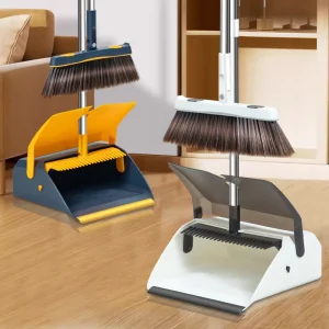 White Waterproof Portable Broom and Dustpan Set with Magnetic Suction Flip Lid