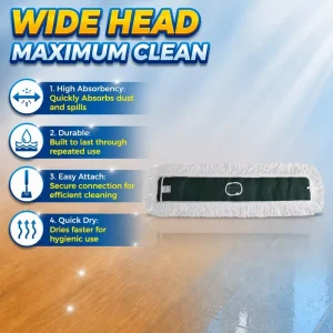 Wide Head Cotton Flat Dust Mop Head with Dark Green Back for Commercial Floor Cleaning