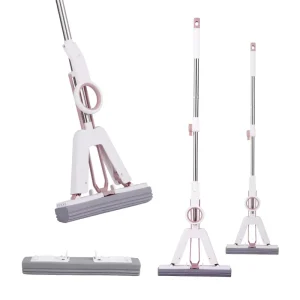 Wide PVA Mop with Foldable Hands-Free Squeeze Design, High Absorption