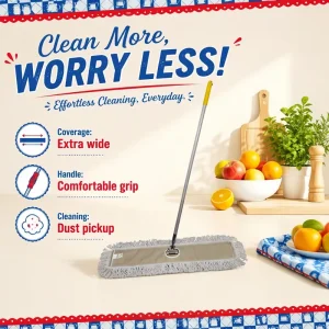 Wide-Sweep Cotton Dust Push Mop Durable Flat Floor Mop for Dry and Wet Hardwood and Tile Cleaning