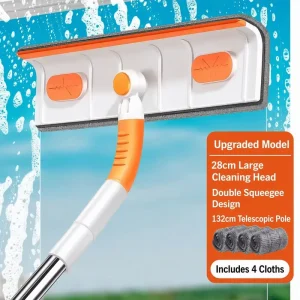 Window Cleaner Telescopic Pole Glass Squeegee Scraper High-Rise Outside Household Cleaning Tool Extendable