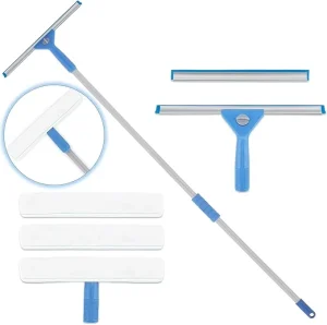 Window Squeegee Washing Kit for High Window Shower Glass Door Mirror Cleaning Extra 14” Wide Squeegee