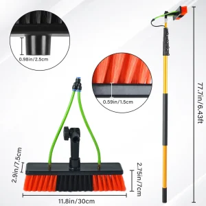 Window Washing Brush with Aluminum Alloy Telescopic Pole, High-Reach Water-Fed Design