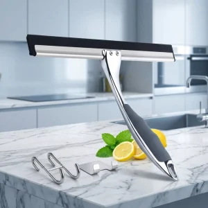 Window Wiper Shower Squeegee 10” Stainless Steel Double Hook Silicone Eco-Friendly Floor Patio Bathroom Kitchen Glass Car
