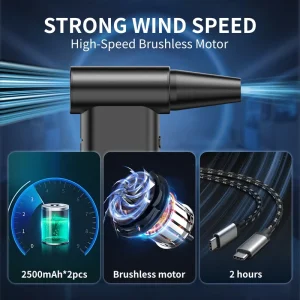 Wireless Brushless Aluminium Alloy Air Duster for Car and Screen Cleaning