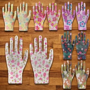 Women’s Breathable Palm-Coated Floral Printed Garden and Household Work Gloves