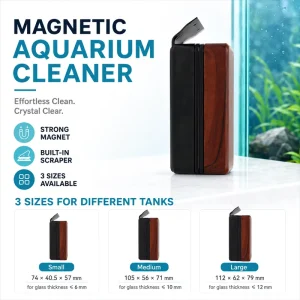 Wood Grain Magnetic Aquarium Cleaner with Built-in Scraper in 3 Sizes