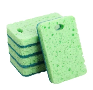 Wood Pulp Cellulose Scouring Pad Dual Sided Non Scratch Kitchen Scrubber Sponge with Hanging Hole Biodegradable & Quick Drying