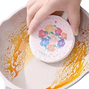 Wood Pulp Cotton Dishwashing Sponge Scouring Pad Scrubbing Brush Flower Graphic Compressed Water Absorbent Non-Stick