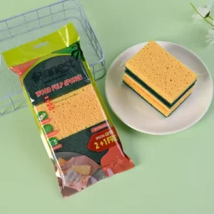 Wood Pulp Polyurethane Kitchen Sponge Scrubber 11x7x2cm 3 Pcs per Pack