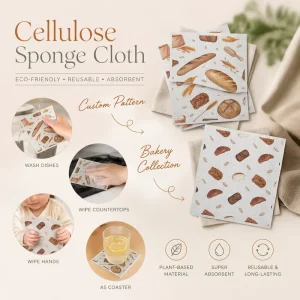 Wood Pulp Reusable Absorbent Compostable Printed Swedish Dishcloth Cellulose Sponge Cloth