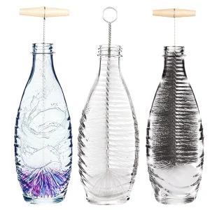 Wooden Bottle Scrubber with Long Handle and Stainless Steel Components
