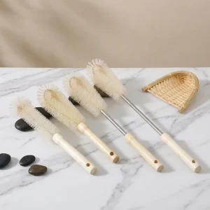 Wooden Long-Handle Cup Cleaning Brush with Nylon Bristles for Kitchen Bottles and Cups