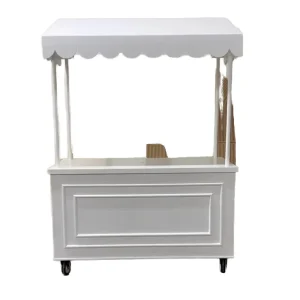 Wooden Vintage Candy Cart with Wheels White Dessert and Treat Cart for Parties Weddings Birthdays and Baby Showers