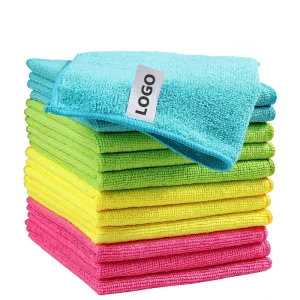 Woven Microfiber Square Soft Solid Kitchen Towels Multiple Bright Colors Streak Free Home Daily Cleaning