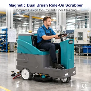X68 Compact Ride-on Floor Scrubber Dryer Commercial Floor Cleaning Machine with Dual Brushes and Safety Seat Sensor