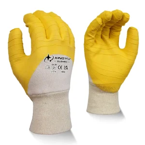 XINGYU Cotton Jersey Latex Crinkle Half Coated Gloves Waterproof Anti Slip Firm Grip Palms Industrial Protective Gloves