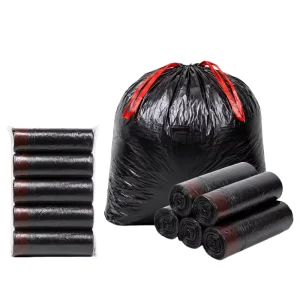 YC Custom Size Black Drawstring Trash Bag Household Compostable Garbage Bag Roll Plastic Bags With Own Logo