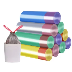 YC Household Drawstring Plastic Garbage Bags Thick Colored Perforated Bin Liners Drawstring Carry Design for Kitchen Daily Use