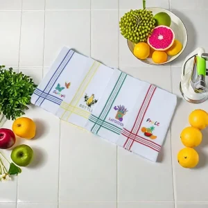 Yarn Dye Waffle Kitchen Tea Towel Dish Cloth Towel with Embroidery