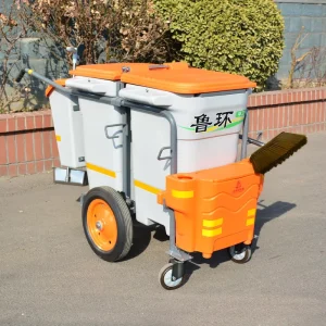 Yellow Double Bin Janitorial Cart 200 liter Trash Bin Capacity PP Material 4 Wheeled Hand Push Cleaning