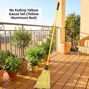 Yellow Gauze String Mop with Lightweight Yellow Aluminum Rod for Wet and Dry Home Office Cleaning