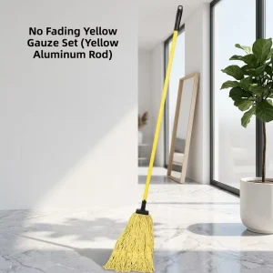 Yellow Gauze String Mop with Yellow Aluminum Rod for Hardwood Tile Floor Kitchen Bathroom Cleaning