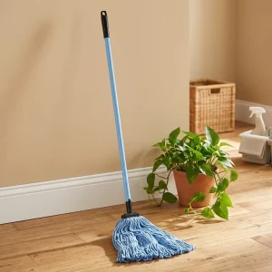 Yellow Gauze String Mop with Yellow Aluminum Rod for Hardwood Tile Floor Kitchen Bathroom Patio Cleaning