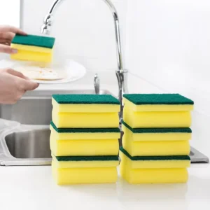 Yellow Green Double-Sided Non-Scratch Kitchen Scrub Sponge for Dishes, Pots, and Pans