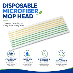 Yellow Green Striped Disposable Microfiber Mop Head Refill Pads for Flat Mop Floor Cleaning