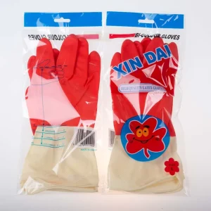 Yellow Latex Cleaning Work Gloves, Anti-Friction, Waterproof, 50g, Medium, 30 cm