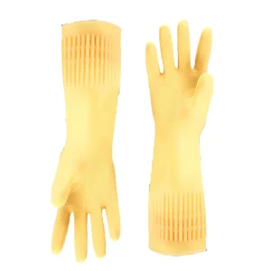 Yellow Thickened Extended Waterproof Latex Rubber Household Gloves for Dishwashing