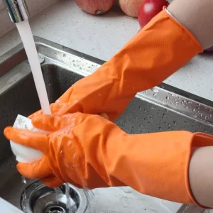Yellow Waterproof Latex Rubber Dishwashing Gloves
