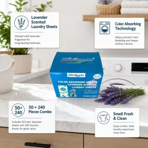 ZouRunAn Lavender Laundry Sheets Color Catcher Technology 50 Plus 240 Pcs Combo Dye Trapping Freshness Bulk OEM