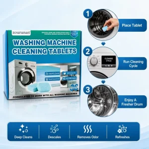 ZouRunAn Washing Machine Cleaner Tablets 36 Pcs Deep Clean Descale Odor Remover Fresh Drum Front Load Top Load